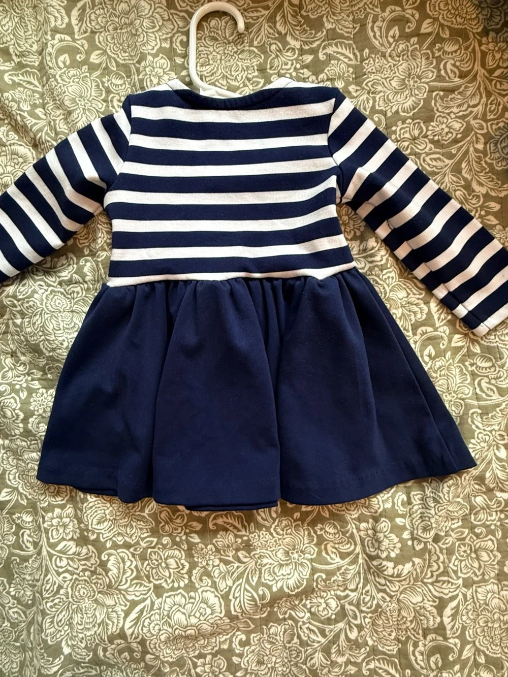 Ralph Lauren Navy & White Striped Long-Sleeve Dress with Red Polo Logo